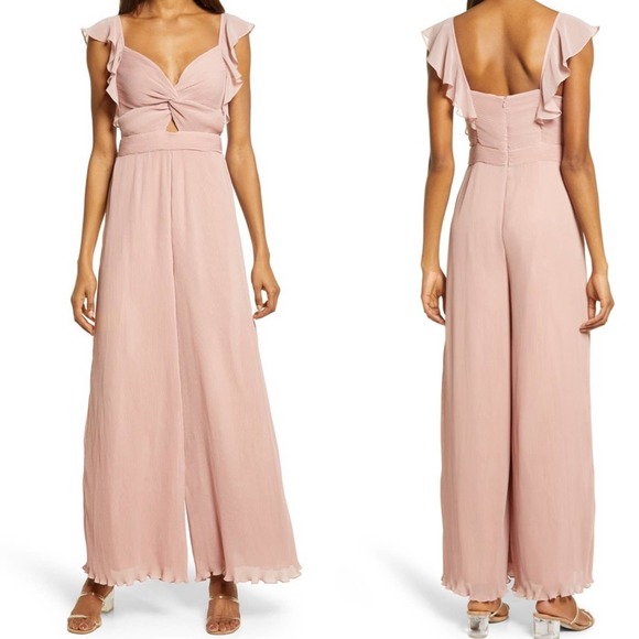 Floret Studios Pants - FLORET STUDIOS Jumpsuit Plisse Pleated Wide Leg Jumpsuit In Dusty Mauve S NWT